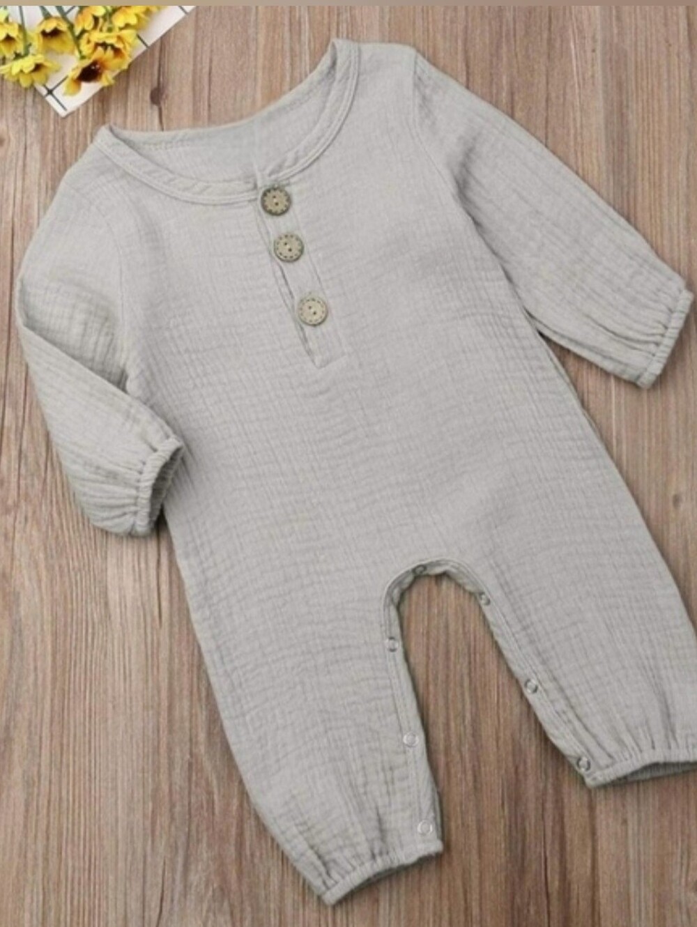 Baby Boy Girl Cotton Gauze Romper Long Sleeve Button One-Piece Jumpsuit 6-9M